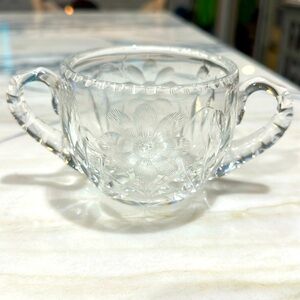 Frosted Etched Glass Flower Design Crystal open two handle sugar holder